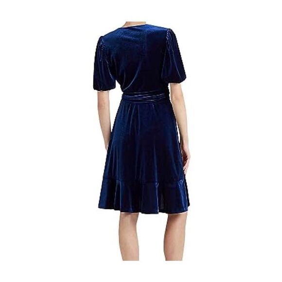 Lauren Ralph Lauren NWT crushed Valore Velvet navy blue wrap dress sz 16 - Picture 2 of 9